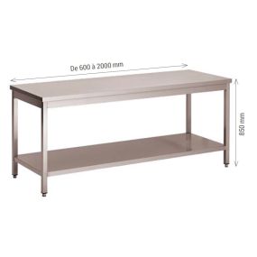Table démontable avec étagère tout Inox AISI 304 profondeur 600 ou 700 mm longueur 600 à 2000 mm - L2G