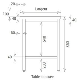 Table inox soudée de préparation profondeur 600 à 800 mm - L2G