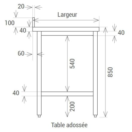 Table inox soudée de préparation profondeur 600 à 800 mm - L2G