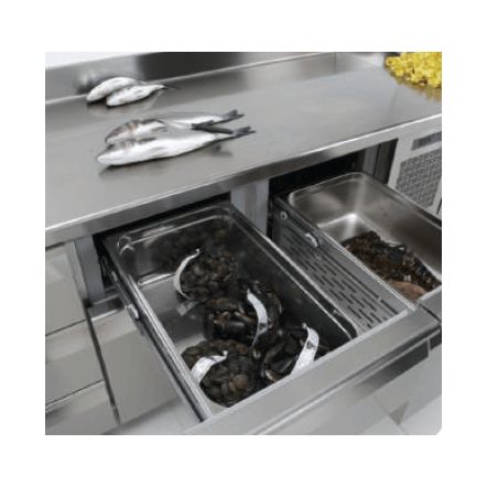 Table réfrigérée prof. 600 à 800 mm froid positif ou négatif avec ou sans groupe avec ou sans plan de travail - Coldline
